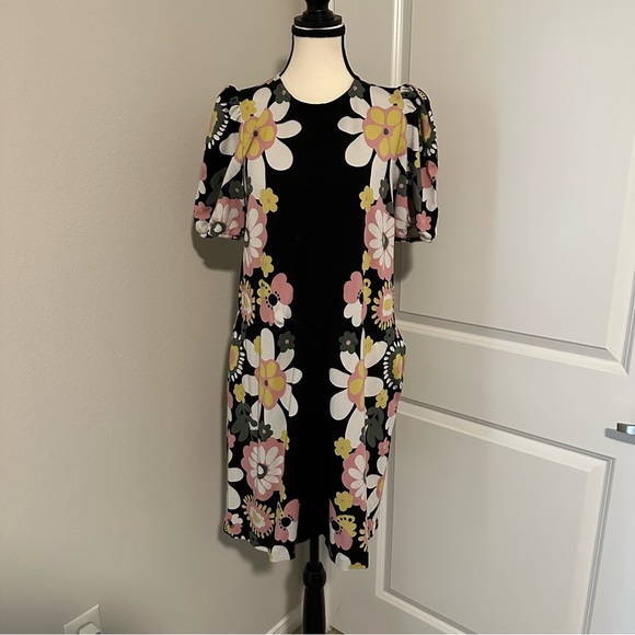 Boden Seam Detail Ponte Shift Dress Black Flora Bloom Size US 8 - Picture 2 of 6